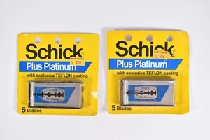 2 Confezioni Lame Rasoio Vintage Schick Plus Platinum Doppio Bordo TEFLON 10 Lame - Foto 1 di 3