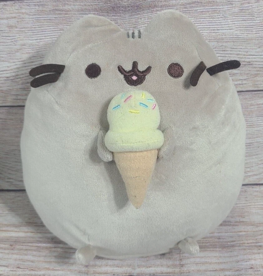 Gund Plush Pusheen Gray Cat Stuffed Animal with Ice Cream Cone 9.5" 2015 - Image 1 of 3
