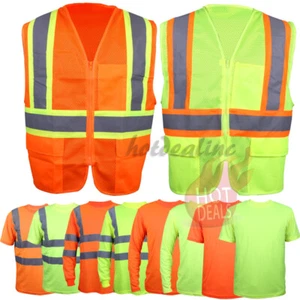 Work Safety Vest Hi-Vis High Visibility Reflective Stripe T-Shirt/Long Sleeve - Picture 1 of 30