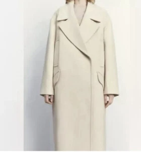 ZARA Oversized Long Coat Vanilla Cream Ivory Beige /Large - Picture 1 of 12