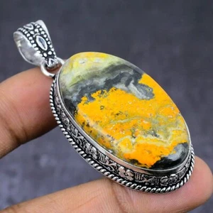 Bumble Bee Jasper Gemstone 925 Steling Silver Jewelry Pendant 2.40" For Her v888 - Picture 1 of 3