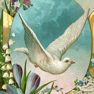 Woolson Spice Co. Victorian Ad Trade Card Easter Lily Of The Valley White Dove - Picture 1 of 3