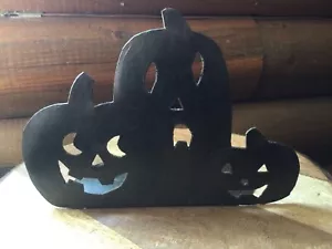 Iron Metal Halloween Pumpkins Candle Holder Handmade In Haiti VTG - Picture 1 of 3