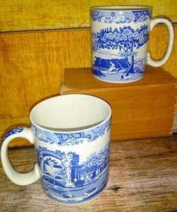 Pair (2) Spode "Blue Italian" Coffee, Tea Mugs~8 oz.~Porcelain, Ornate Country - Picture 1 of 7