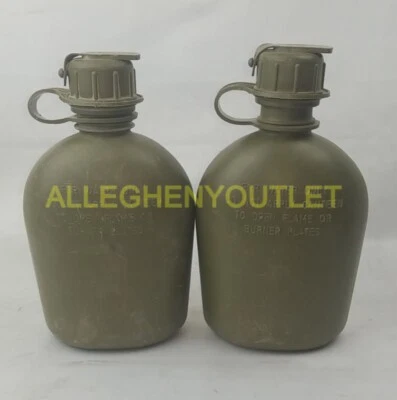  2 Pack US Military 1 Quart OD Hard Plastic Canteen, NBC Cap, Heavy Duty VGC - Image 1 of 4
