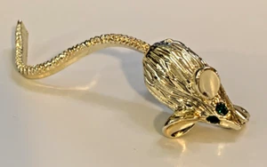 Vintage Gold Colored Rat Broach Pin Green RS Eyes Swinging Tail 2" Halloween - Picture 1 of 6