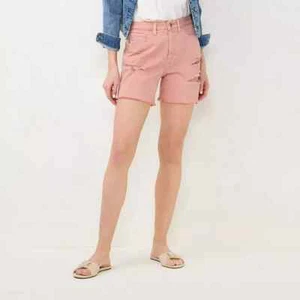 Pink Denim Distressed Cut Off Shorts Sz 12 Super High Rise LC Lauren Conrad New - Picture 1 of 3
