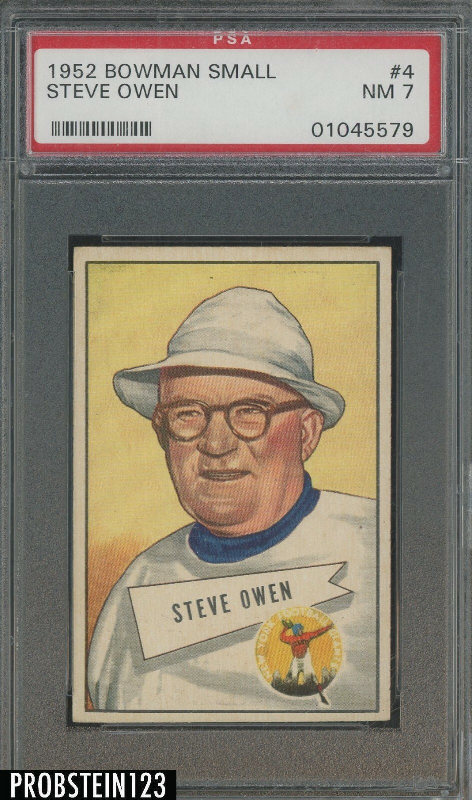 1952 Bowman Small #4 Steve Owen New York Giants Coach PSA 7 NM
