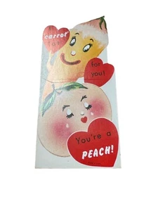 Vintage Valentine's Day Card, Anthropomorphic Carrot and Peach - Picture 1 of 2
