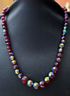 Vintage Aurora Borealis Red Faceted Beaded Glass Necklace  17"