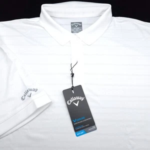 NEW! CALLAWAY GOLF POLO SHIRT -XXL- WHITE STRIPE LISLE POLY PERFORMANCE STRETCH - Picture 1 of 10