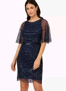 Adrianna Papell Women's Beaded Taffeta Mesh Popover Dress Gown Sz 14 - Picture 1 of 12
