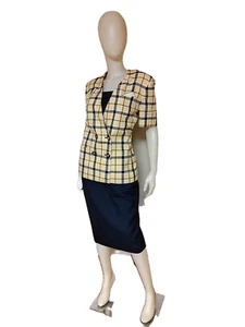 LE SUIT PARIS NEW YORK Vtg 2 Pc Double Breast Plaid Jacket & Midi Skirt Suit 10 - Picture 1 of 4