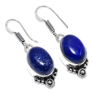 Lapislázuli piedras preciosas hechas a mano 925 plata esterlina joyería pendi... - Imagen 1 de 1