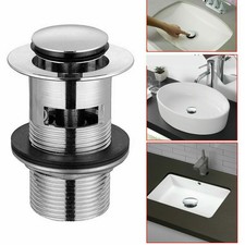 POP UP BASIN WASTE SLOTTED BATHROOM CHROME SINK PUSH BUTTON CLICK CLACK PLUG KIT