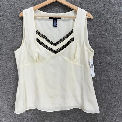 New Jones Wear Blouse Women 14 White V-Neck Sleeveless Wide Strap Lined Casual - Image 1 of 4