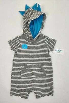 Carter's Bebé Niños Capucha Arte Rayas Mameluco Dinosaurio Capucha Gris Blanco 6 Meses Foto 1 de 3