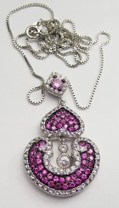 Womens Sterling Silver Necklace, Natural Pink & White Sapphires, New - Picture 1 of 2