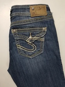 Pantalones de mezclilla para mujer Sliver Suki Bootcut elásticos puntada gruesa talla 28 x 31 - Imagen 1 de 7