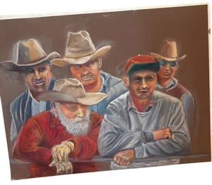 De colección Vaquero Occidental Retrato Arte Impresión Pasteles Sombrero Suroeste Marrón Azul RE - Imagen 1 de 5