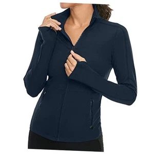  Women's Workout Yoga Jacket Full Zip Running Track Jacket Medium Blue - Picture 1 of 7