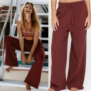 Pantalones de salón Spiritual Gangster marrón rojo pierna ancha cordón cintura para mujer M - Imagen 1 de 7
