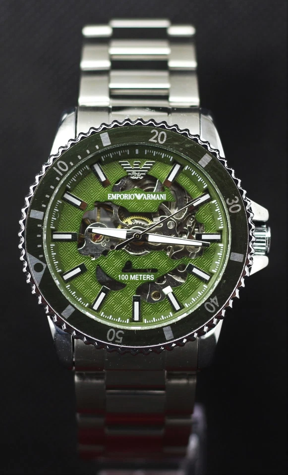 Beautiful Emporio Armani Automatic In Green Dial With Rotating Bezel Men's Watch - Image 1 of 4