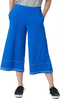 Pantalones Peace Love World para mujer talla S felpa francesa pierna ancha recortados color azul Foto 1 de 4