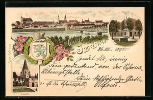 Lithographie Ingolstadt, Ortspanorama, Kreuzthor, Wappen - Picture 1 of 2