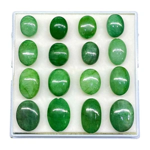 16 Pcs Natural Emerald 15-23mm Oval Drilled Loose Cabochon Beads Gemstones Lot - Picture 1 of 10