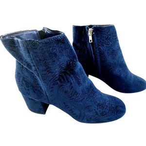 Zigi Soho Nydia Whimsy Velvet Blue Ankle Booties 9 M Embroidered Boho Chic - Picture 1 of 14