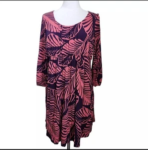 Boden Women's Dress Sz 12 Purple Pink Fern Leaf Tropical Fit & Flare Jersey Knit - Picture 1 of 5