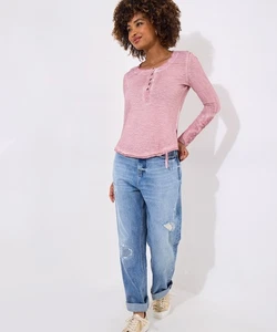 Joe Browns Women's Crochet Patch Long Sleeve Washed Henley Top - Picture 1 of 8