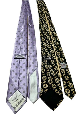 LOTE de 2 - Corbatas ITALO FERRETTI Púrpura Seda y HERMES 7281 MA Negro Seda Cuello Foto 1 de 4