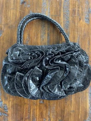 SONDRA ROBERTS Excellent Condition Purse Faux Snakeskin Ruffle Handbag 18" x 10" - Image 1 of 4
