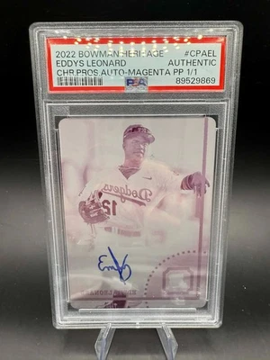 2022 BOWMAN Heritage EDDYS LEONARD RC ROOKIE MAGENTA PRINTING PLATE 1/1 AUTO PSA - Image 1 of 2