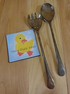 Vintage Flatware 2 SALAD SERVER SPOONS Plain Silverplate Italy 9.5" - Picture 1 of 4