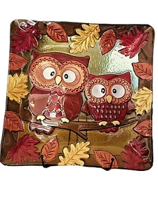 Eule ~ Glas ~ quadratisch ~ Herbst Servierplatte ~ 13,2" x 13,2" ~ Feiern Sie die Saison (B40) - Bild 1 von 7