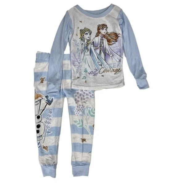 Disney Frozen Girls Blue Seek Courage Anna Elsa Olaf Long Sleeve Pajama Set..... - Image 1 of 1