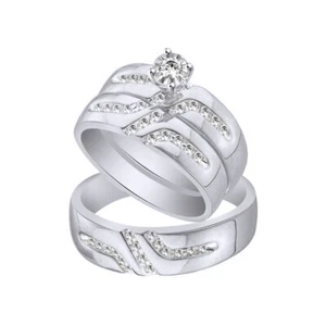 His And Hers White Engagement Rings And Multiple Wedding Band Set - Picture 1 of 6