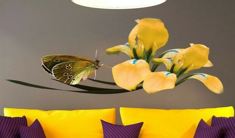 Iris Flowers vinyl sticker, Butterfly Decal, Flowers Sticker, Flowers Wall Decor - Image 1 of 4