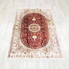 4x6ft Handmade Silk Area Rugs Red Home Office Traditional Floral Carpet 085C