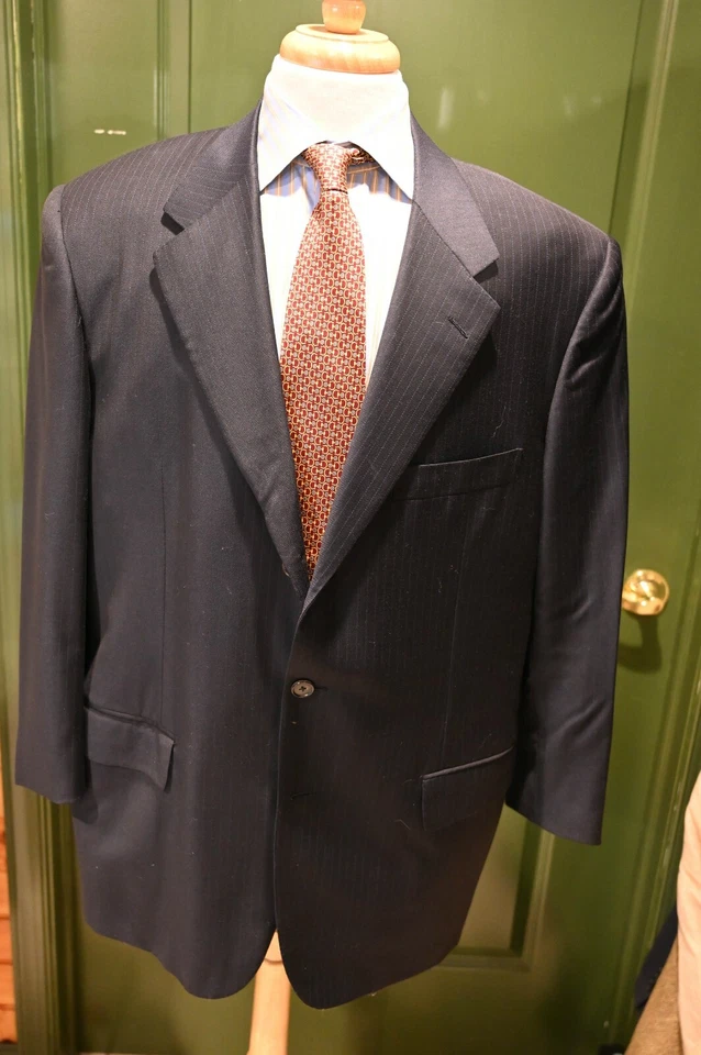 Traje D'Avenza Azul Marino Rayas Lana 2 Piezas Talla 46L Hecho en Italia Foto 1 de 4