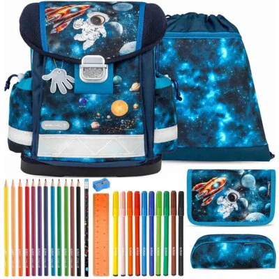 Belmil Schulranzen Set Classy Infinity Space Weltraum Astronaut Etui gefüllt