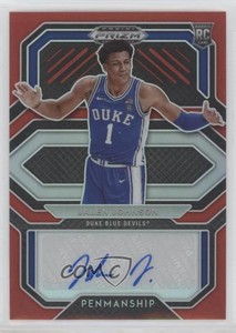 2021 Prizm Draft Picks College Penmanship Red /49 Jalen Johnson Rookie Auto RC