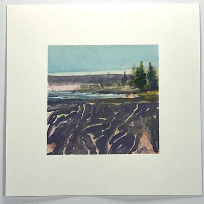 J R Baldini Miniature Watercolor Painting 3x3” Plein Air Impressionist Scene - Image 1 of 4