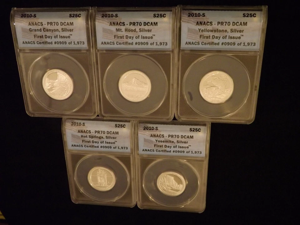 2010 -S    Quarter   5 Coin  SILVER Set           ANACS   PR 70 DCAM - Image 1 of 2