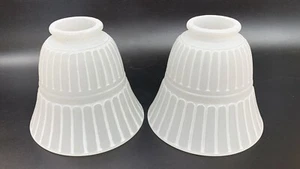 Glass Light Shades Lot of 2 Frosted Ribbed White Vintage REPLACEMENT Fitter 2" - Picture 1 of 8