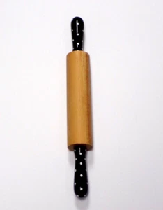 18" Holz Nudelholz mit schwarz-weißen Tupfen Griffen, Bauernhaus Dekor - Bild 1 von 3