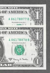 1963A - ( 2 ) - $1 UNC * Fancy Liars Poker * Green Seal Consecutive Notes - Picture 1 of 4